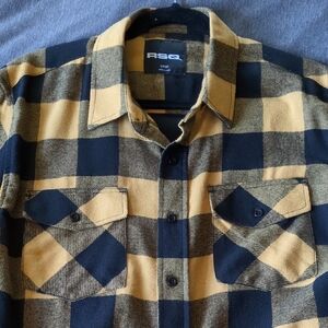 RSQ Black and Mustard Check Button-Up Shirt